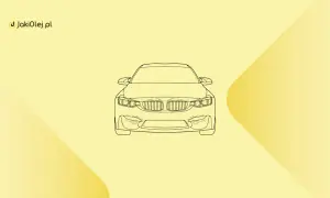 Szkic BMW 318d z przodu. Logo JakiOlej.pl.