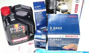 Olej Motul 8100 X-clean+ i filtry Bosch (paliwa, oleju, powietrza) do BMW X5 M50d.