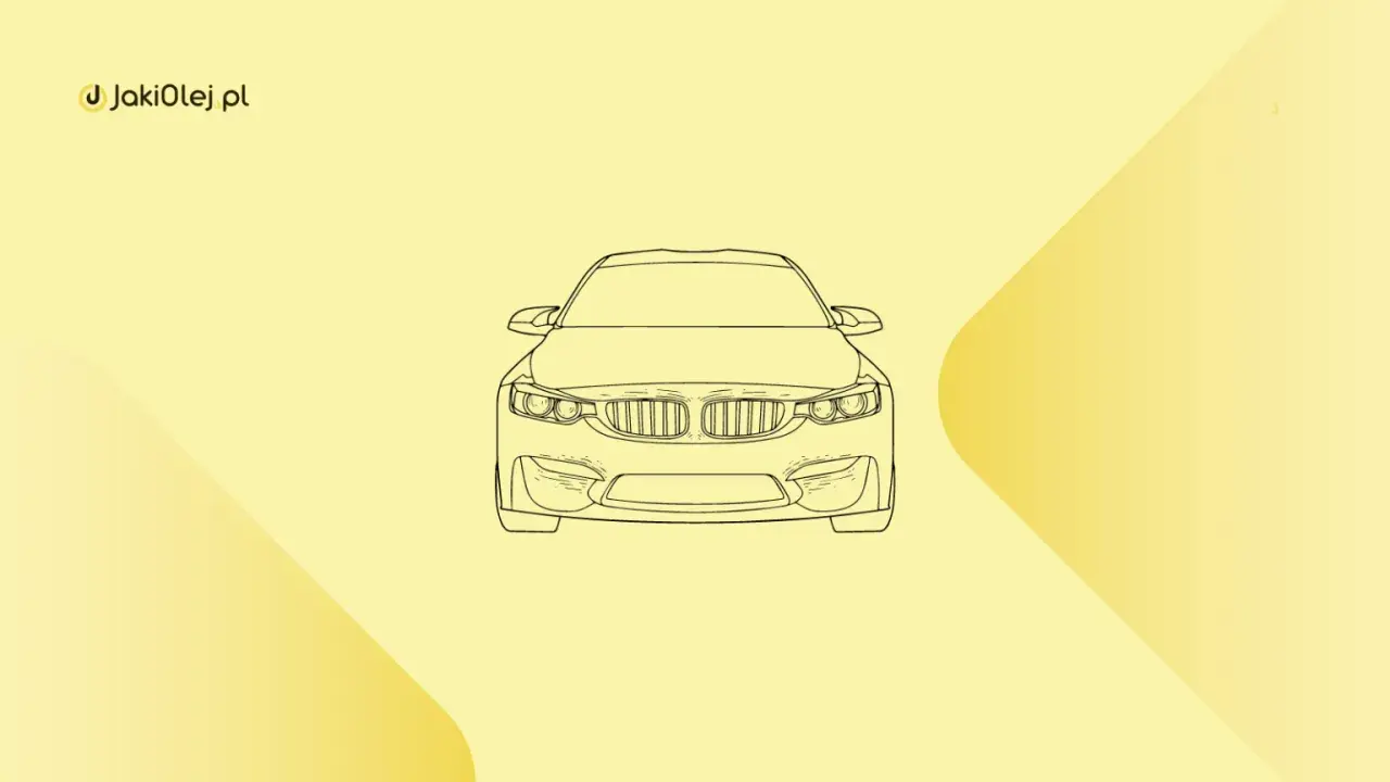 Szkic BMW 318d z przodu. Logo JakiOlej.pl.