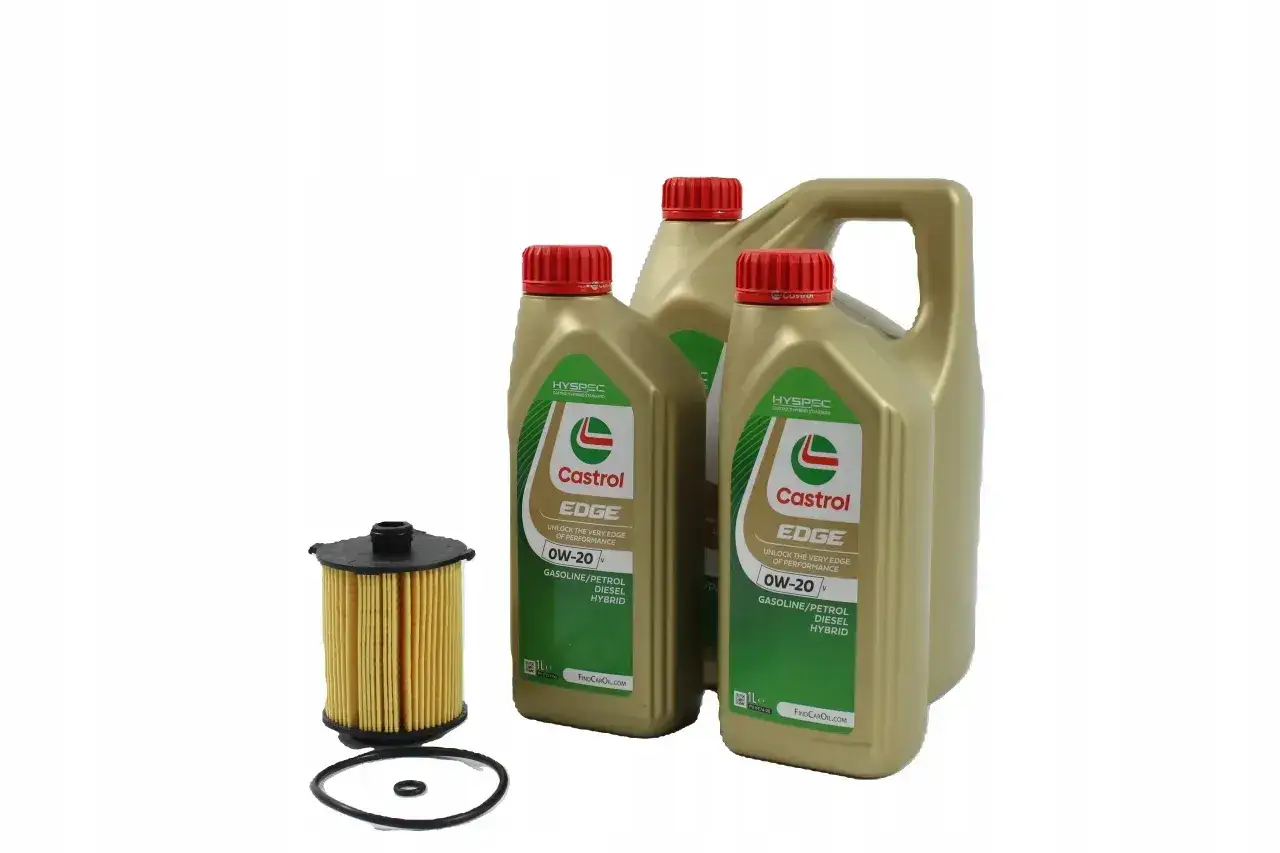 Olej Castrol EDGE 0W-20 i filtr oleju, idealne do Volvo V40 D2. Zestaw do serwisu.