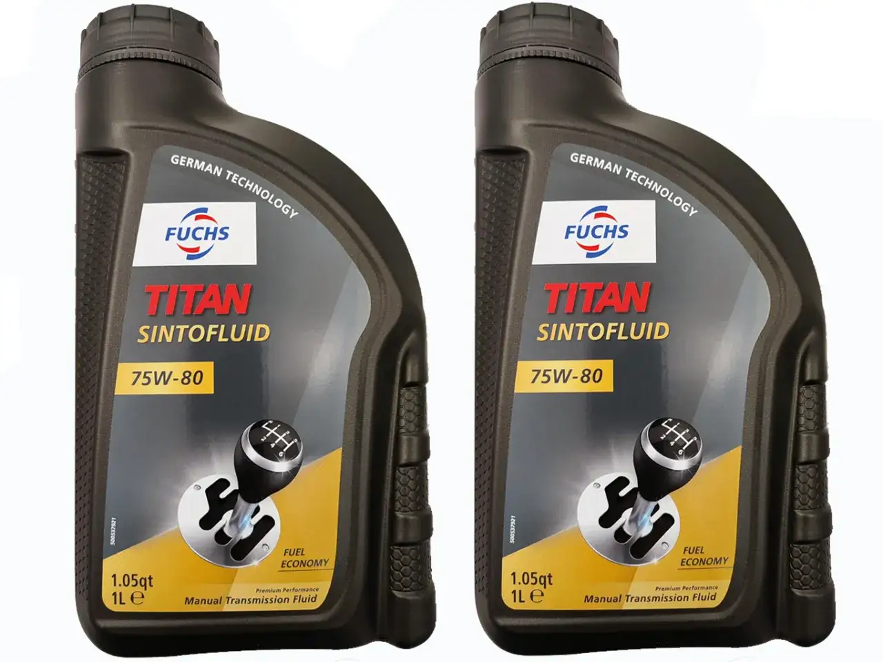 Dwie butelki oleju FUCHS TITAN SINTOFLUID 75W-80, idealnego do skrzyni biegów Opla Merivy 1.6 benzyna.
